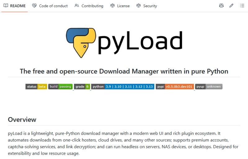 pyload:一个轻量级、可扩展的下载管理器,专注于为技术用户和自动化场景提供稳定高效的下载解决方案-共赢源码